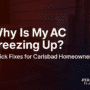 Bold typography design for 'Why Is My AC Freezing Up?' by Personal Plumbing. Clean, modern look.
